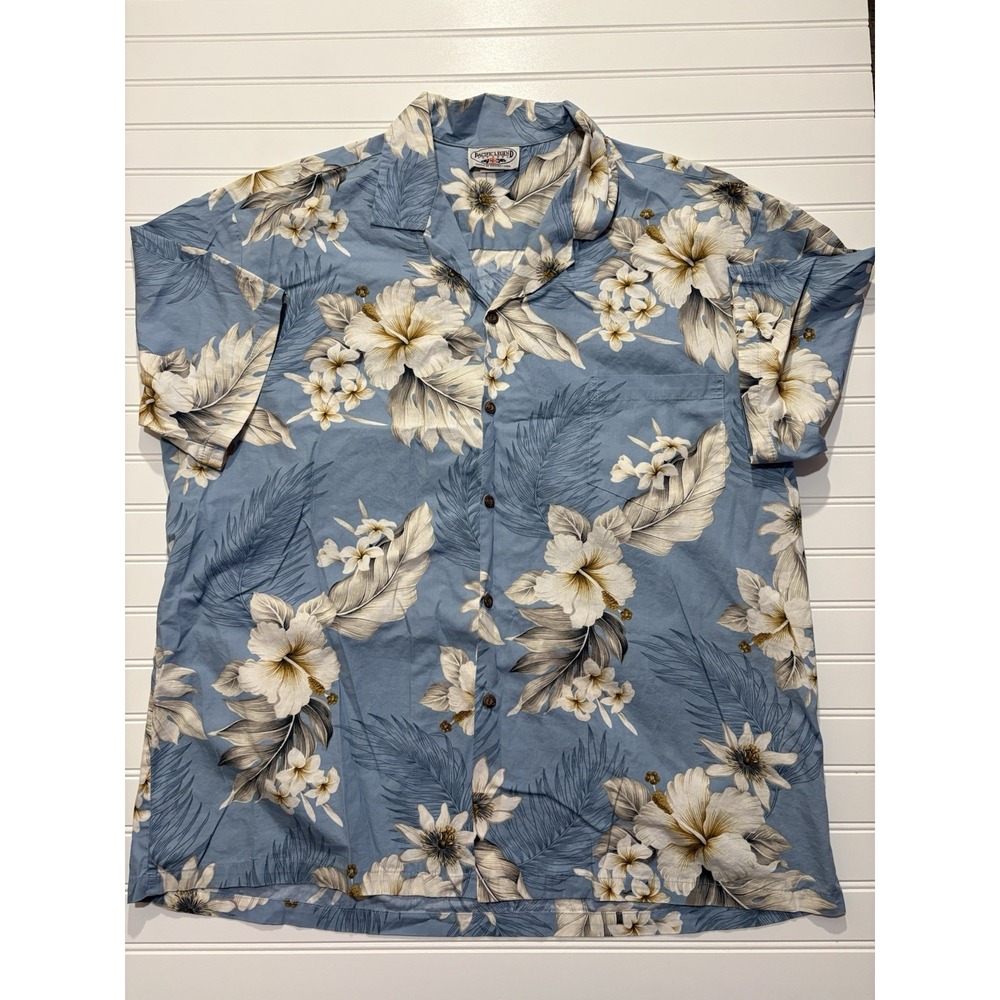 Pacific Legend Hawaiian Aloha Shirt Mens 2XL Blue Hibiscus Floral Made in Hawaii
